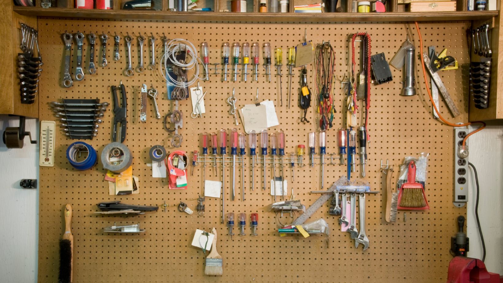 A wall of hanging tools